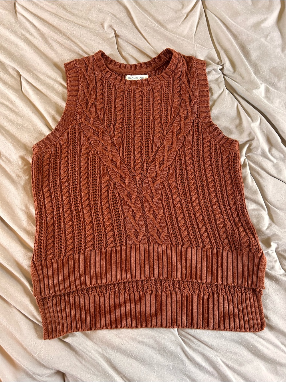 Rachel Zoe Rust Cable-Knit Sleeveless Sweater Vest